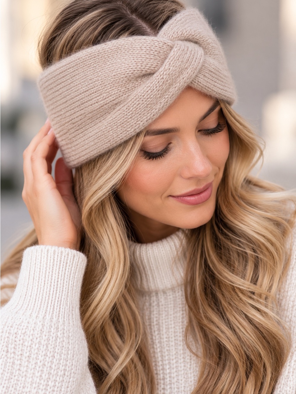 H&M Twisted Knit Headband in Light Beige